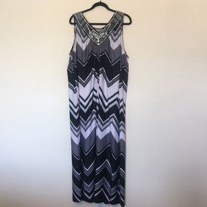 Black, white and gray with beading maxi dress